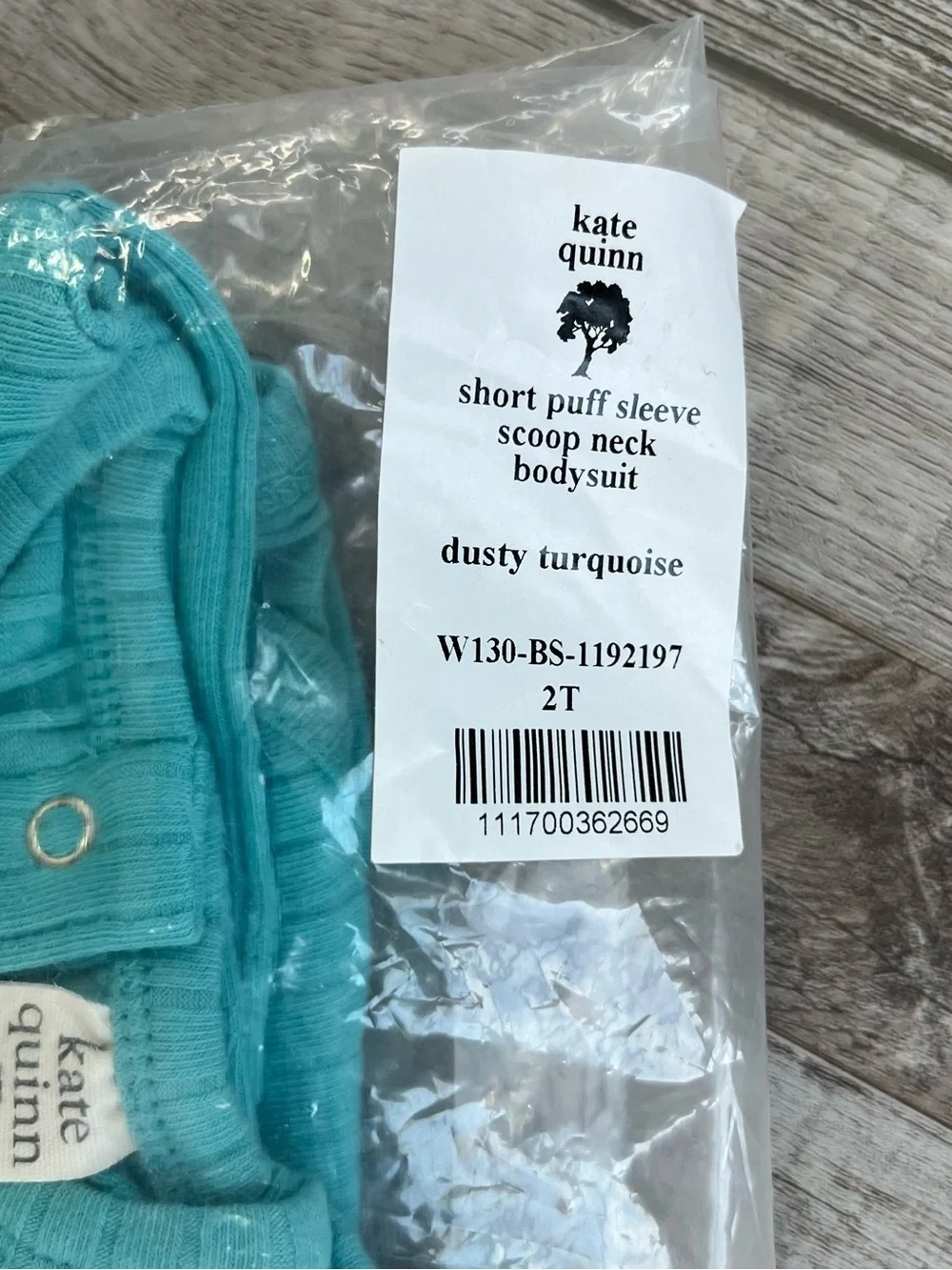 NWT Kate Quinn Turquoise Puff Sleeve Scoop Neck Bodysuit Size 2T